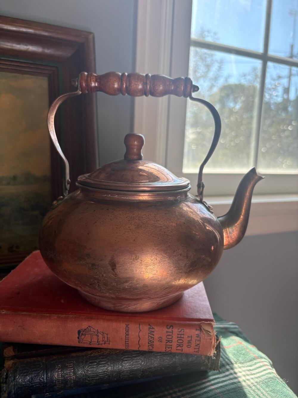 Vintage rustic copper tea kettle teapot